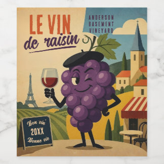 Étiquette Pour Bouteilles De Vin Raisins français milieu du siècle mod cordial mais