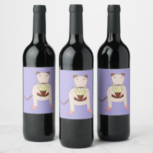 Étiquette Pour Bouteilles De Vin Rat de Siamese avec gâteau d'anniversaire
