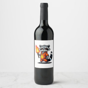 Étiquette Pour Bouteilles De Vin Raton laveur avec torche