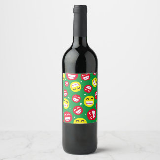Étiquette Pour Bouteilles De Vin Rayonnement Visage Souriant Yeux Emojis Vert Rouge