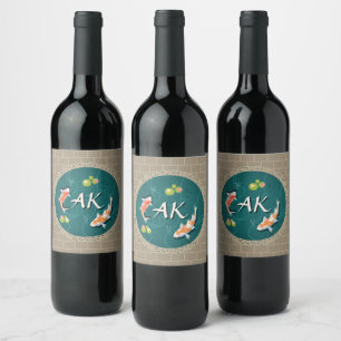 Étiquette Pour Bouteilles De Vin Réaliste Vert Japonais Koi Poisson Pond