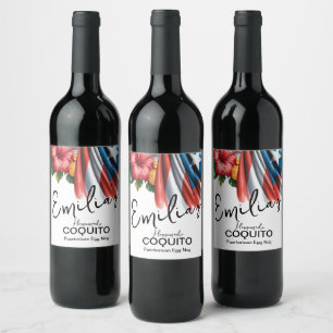 Étiquette Pour Bouteilles De Vin Recette de Coquito Boisson Egg Nog Florale Entrepr