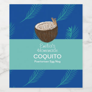 Étiquette Pour Bouteilles De Vin Recette de Coquito Boisson Feuille de Palmier Noix