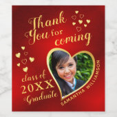 Étiquette Pour Bouteilles De Vin Red and Gold Elegant Merci 2025 Graduation (Étiquettes simples)