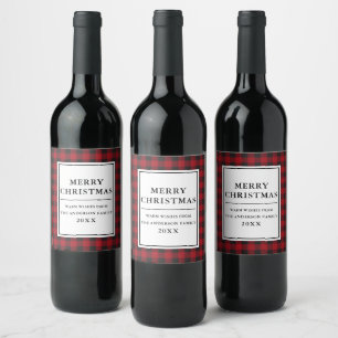 Étiquette Pour Bouteilles De Vin Red Buffalo Plaid Joyeux Noël