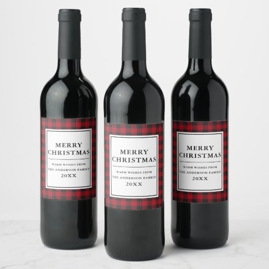 Étiquette Pour Bouteilles De Vin Red Buffalo Plaid Joyeux Noël (Bouteilles)
