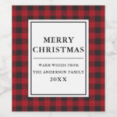Étiquette Pour Bouteilles De Vin Red Buffalo Plaid Joyeux Noël (Étiquettes simples)