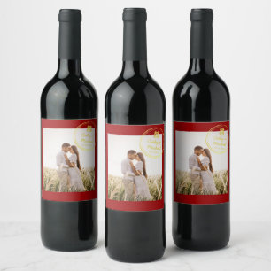 Étiquette Pour Bouteilles De Vin Red Couple photo logo timbre pour mariage chinois