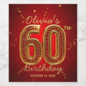 Étiquette Pour Bouteilles De Vin  Red Gold Jewels Elegant Milestone 60th Birthday (Étiquettes simples)