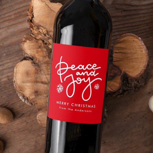 Étiquette Pour Bouteilles De Vin Red Peace and Joy Holiday