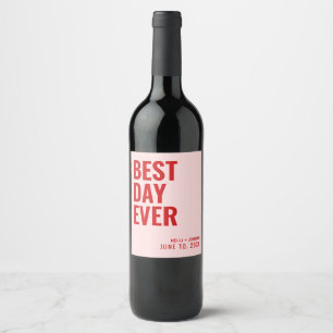 Étiquette Pour Bouteilles De Vin Red Pink Modern Meilleur Jour Jamais Mariage Étiqu