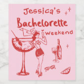 Étiquette Pour Bouteilles De Vin Red Pink Whimsical Cocktail Bachelorette Week-end (Étiquettes simples)
