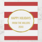 Étiquette Pour Bouteilles De Vin Red Stripe Gold Custom Vin de Noël (Étiquettes simples)