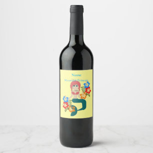 Étiquette Pour Bouteilles De Vin Redhead Mermaid Princess Thunder_Cove