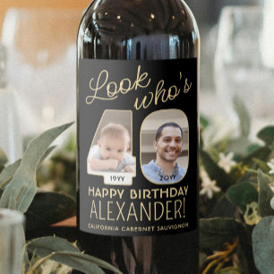 Étiquette Pour Bouteilles De Vin Regardez qui a 40 ans Fête d'anniversaire avec 2 p