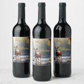 Étiquette Pour Bouteilles De Vin Reindeer Gold Stars Noël (Bouteilles)