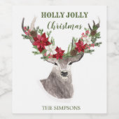 Étiquette Pour Bouteilles De Vin Reindeer, Noël Poinsettia (Étiquettes simples)