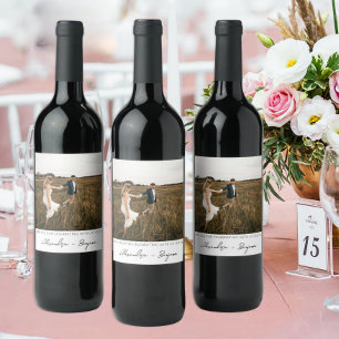 Étiquette Pour Bouteilles De Vin Remerciement de photo de mariage minimaliste moder