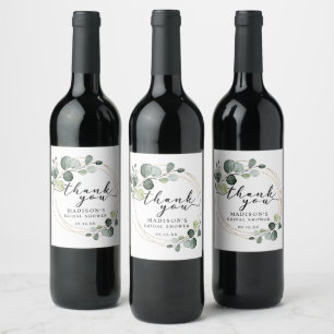 Étiquette Pour Bouteilles De Vin Remerciements de mariage avec verdure d'eucalyptus