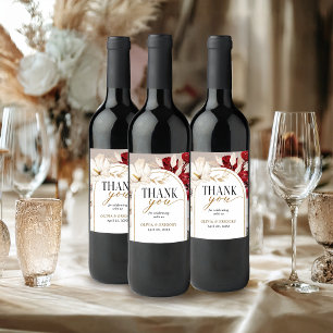 Étiquette Pour Bouteilles De Vin Remerciements de mariage floraux rouge rubis et bl