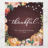 Étiquette Pour Bouteilles De Vin Remerciements Rustique Automne Floral Thanksgiving (Étiquettes simples)