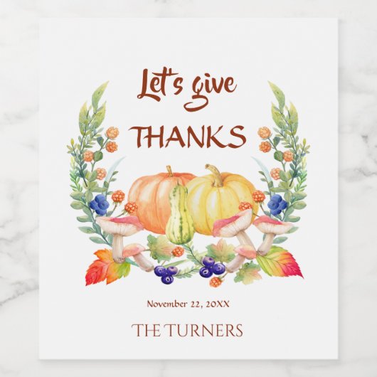 Étiquette Pour Bouteilles De Vin Remercions Fall Wreath Citrouille Thanksgiving (Étiquettes simples)
