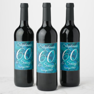 Étiquette Pour Bouteilles De Vin Résumé Bleu sarcelle océanique 60 et Joyeux annive