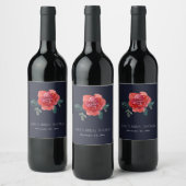 ÉTIQUETTE POUR BOUTEILLES DE VIN RETOUR DE MARIAGE FLORAL ROSE VERT NAVY CHIC (Bouteilles)