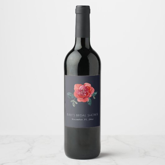 ÉTIQUETTE POUR BOUTEILLES DE VIN RETOUR DE MARIAGE FLORAL ROSE VERT NAVY CHIC (Devant)