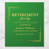 Étiquette Pour Bouteilles De Vin Retraite Entreprise Élégant Vert Or (Étiquettes simples)