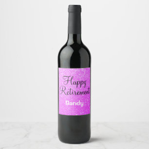 Étiquette Pour Bouteilles De Vin Retraite Glamour Happy Violet Paillettes Étincelle