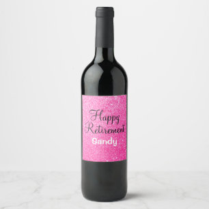 Étiquette Pour Bouteilles De Vin Retraite Glamour Rose Chaud Paillettes Étincelles
