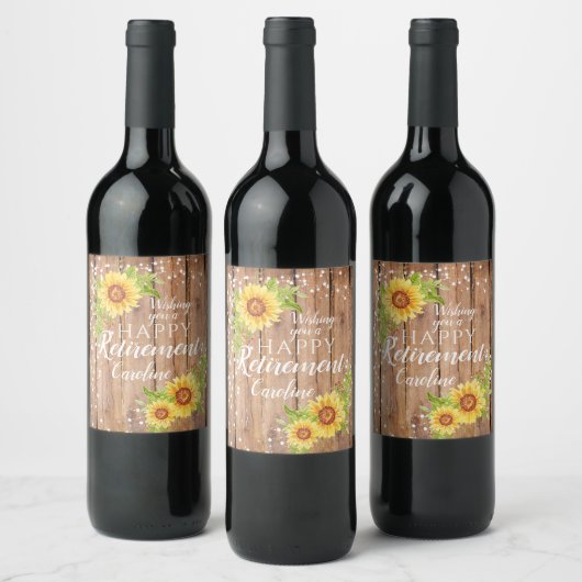 Étiquette Pour Bouteilles De Vin Retraite Heureuse Rustique Tournesol Floral (Bouteilles)