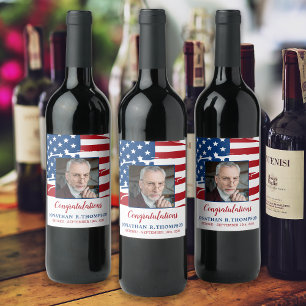 Étiquette Pour Bouteilles De Vin Retraite militaire drapeau américain photo patriot