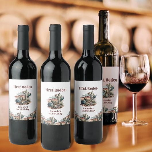 Étiquette Pour Bouteilles De Vin Retro 1er Rodéo Cactus Occidentaux Anniversaire