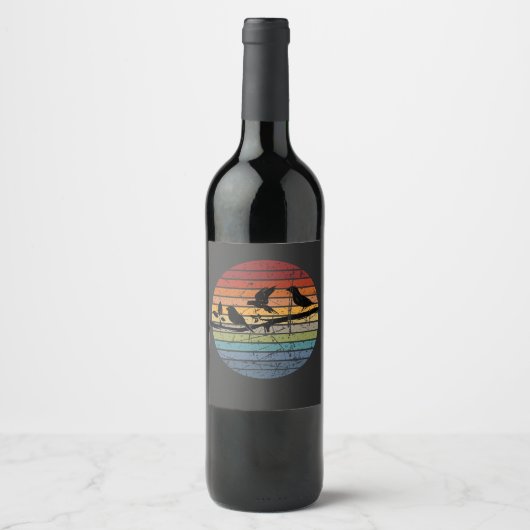 Étiquette Pour Bouteilles De Vin Retro d'observation des oiseaux (Devant)