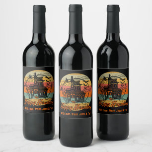 Étiquette Pour Bouteilles De Vin Retro Halloween Happy Haunting Haunting Haunting H