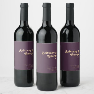 Étiquette Pour Bouteilles De Vin Rétro moderne   Étiquette de vin Mariage foncé vio