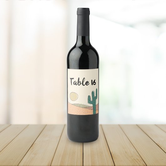 Étiquette Pour Bouteilles De Vin Retro Pastel Desert Cactus Numéro de table du Mari