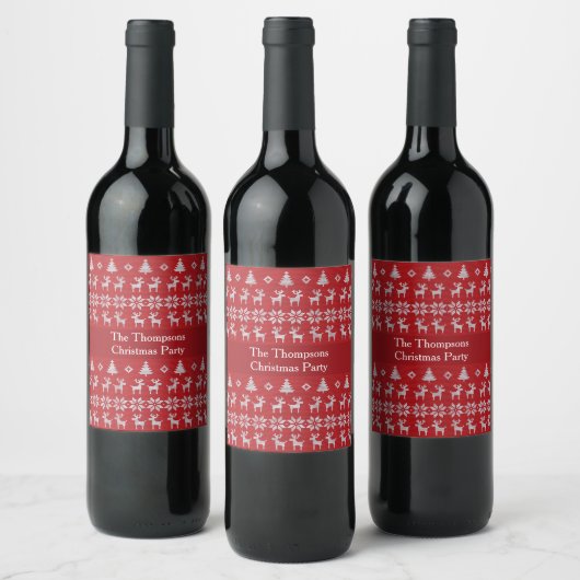 Étiquette Pour Bouteilles De Vin Retro Red Christmas Reindeer Custom Holiday Party (Bouteilles)