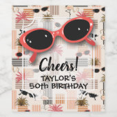 Étiquette Pour Bouteilles De Vin Retro Stripes Flamingos Palms Sunglasses (Étiquettes simples)