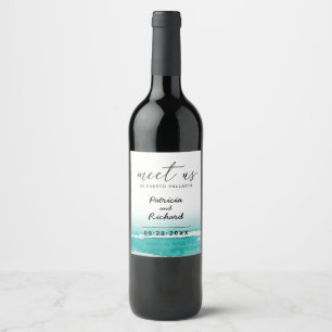 Étiquette Pour Bouteilles De Vin Retrouvez-Nous Dans Teal Save The Date De Mariage 