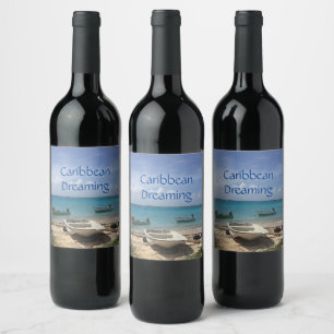 Étiquette Pour Bouteilles De Vin Rêverie caribéenne Bateaux de pêche de Bonaire Océ