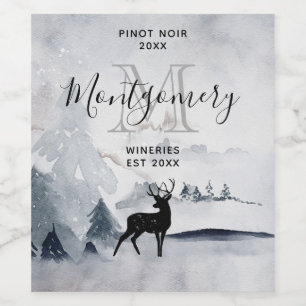 Étiquette Pour Bouteilles De Vin Rindeer d'hiver Aquarelle gris rustique Fabricatio