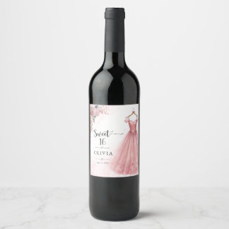 Étiquette Pour Bouteilles De Vin Robe Fleurie Rose Pâle Dusty pour Sweet 16