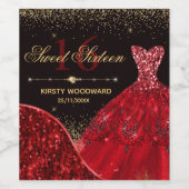 Étiquette Pour Bouteilles De Vin Robe Parties scintillant rouge Aquarelle Douce 16 (Étiquettes simples)