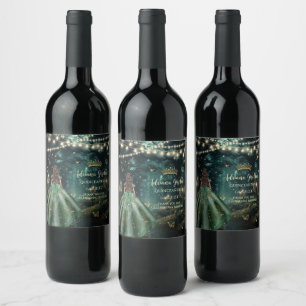 Étiquette Pour Bouteilles De Vin Robe verte émeraude de la forêt enchantée Quinceañ