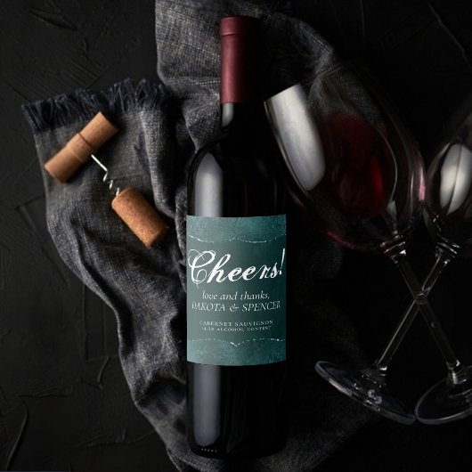 Étiquette Pour Bouteilles De Vin Romance Turquoise de minuit | Satiny Grunge Damask