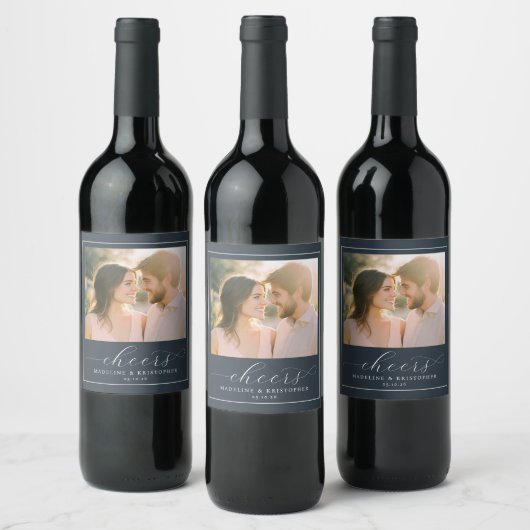 Étiquette Pour Bouteilles De Vin Romantic Navy Elegant Photo (Bouteilles)