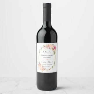 Étiquette Pour Bouteilles De Vin Romantique Blush rose Floral Mariage cadre or